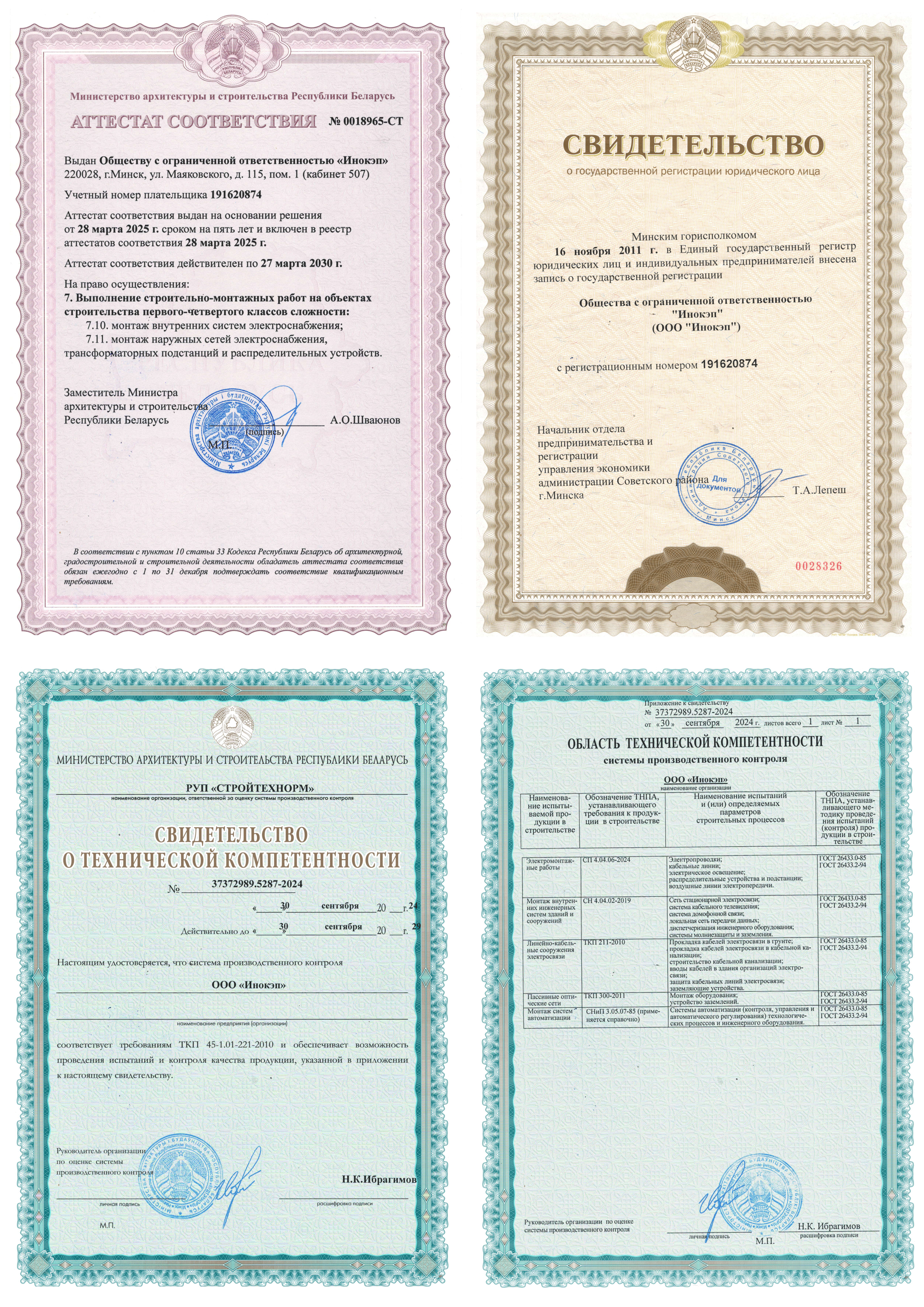 сертификаты ООО Инокэп